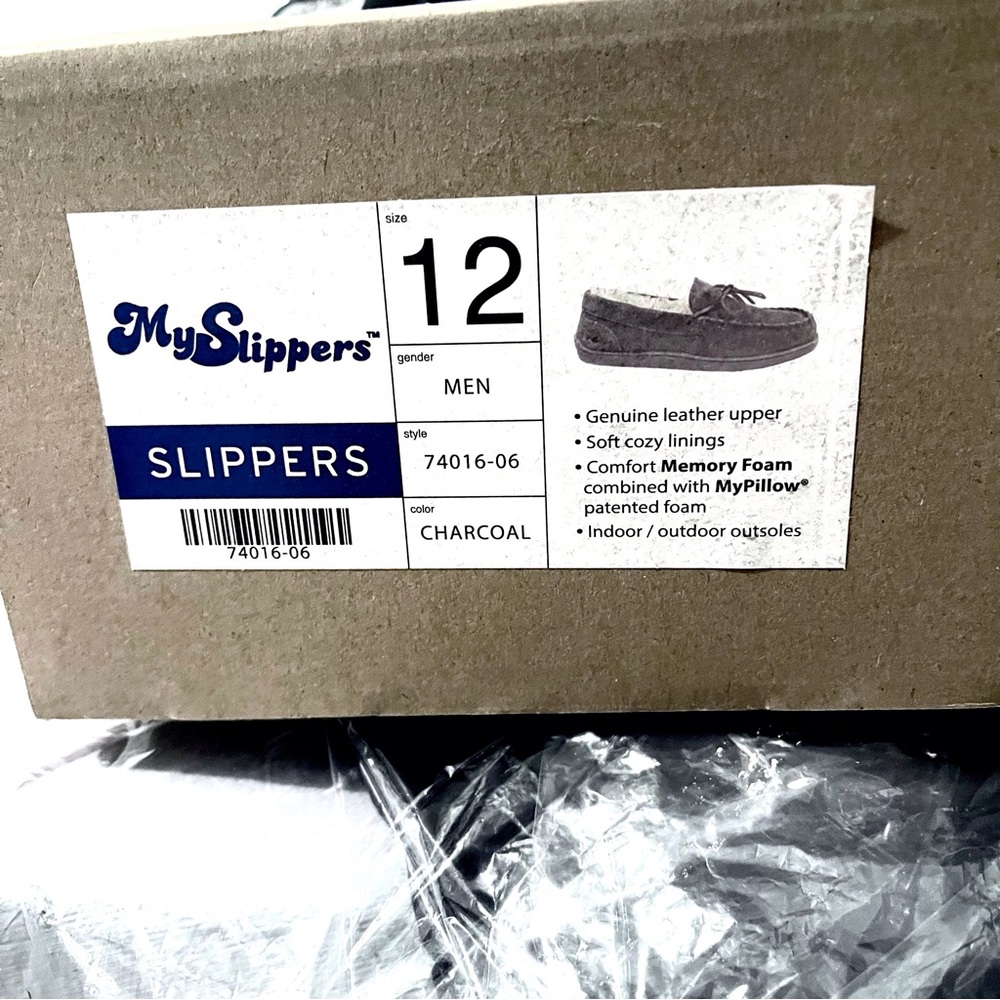 Men's Charcoal Gray Loafers Tissue Wrapper Across Laces Has Not Been Removed Yet